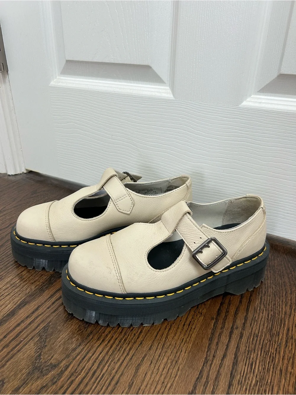 Dr. Martens Cream Platform Mary Jane Shoes with Buckle